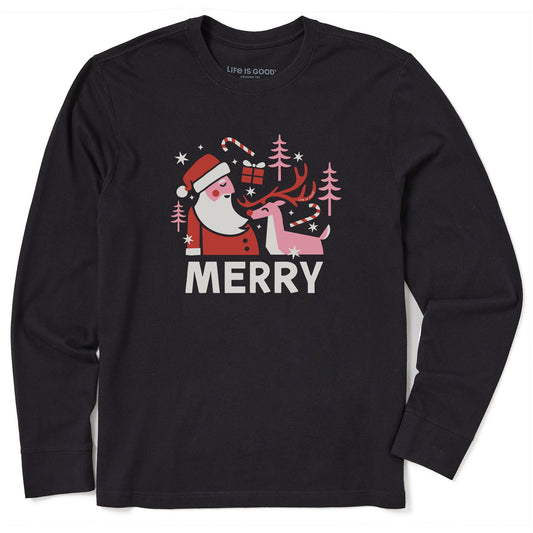 Men's Merry Santa & Rudolph Long Sleeve Crusher Tee