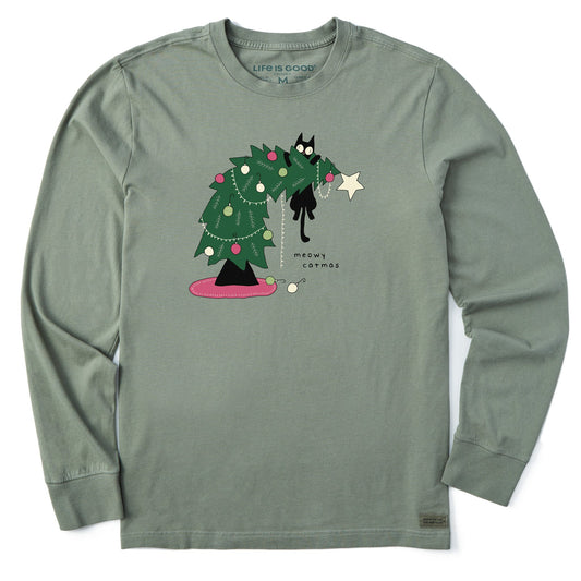 Men's Meowy Catmas Long Sleeve Crusher Tee