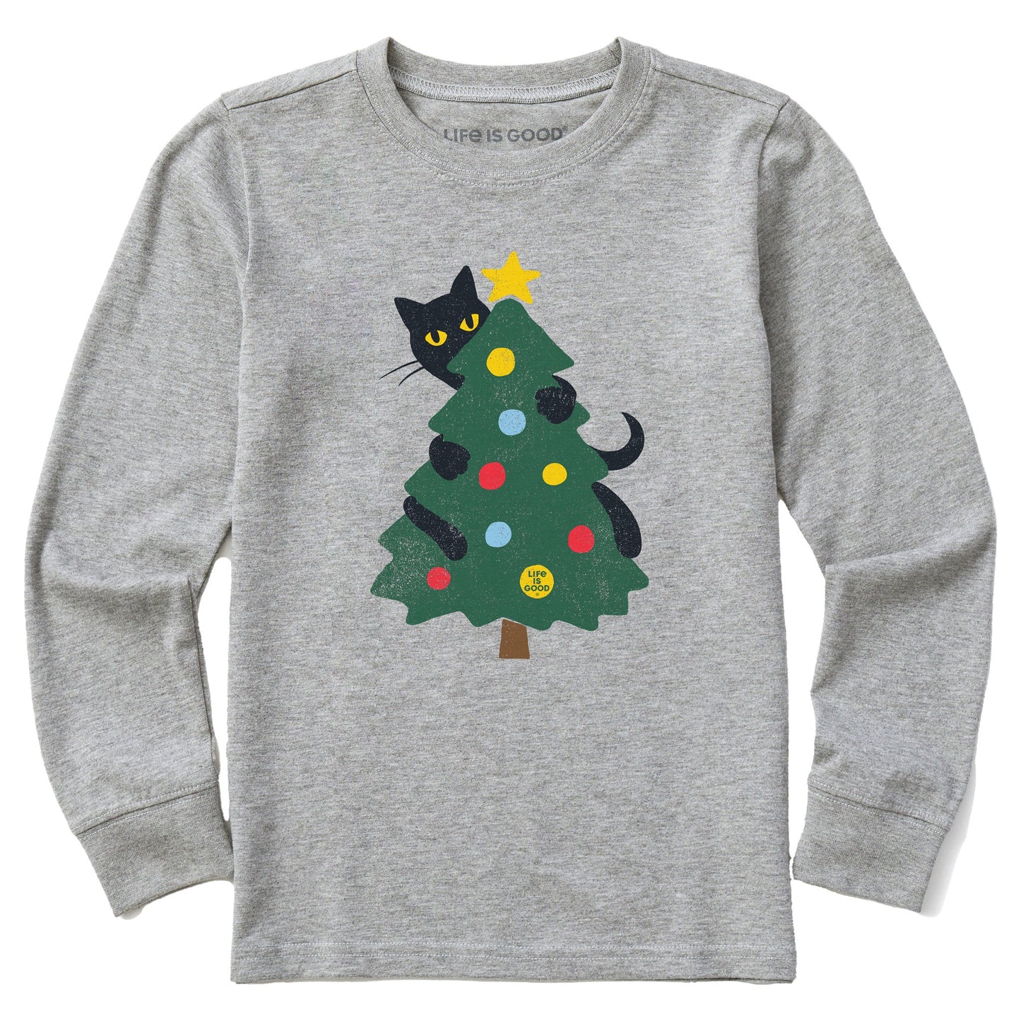 Kids Cat Christmas Tree Long Sleeve Crusher Tee