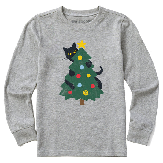 Kids Cat Christmas Tree Long Sleeve Crusher Tee