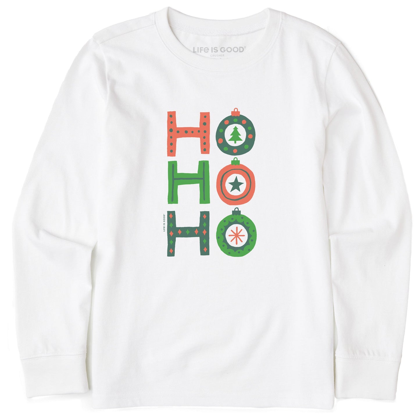 Kids Ho Ho Ho Ornaments Long Sleeve Crusher Tee