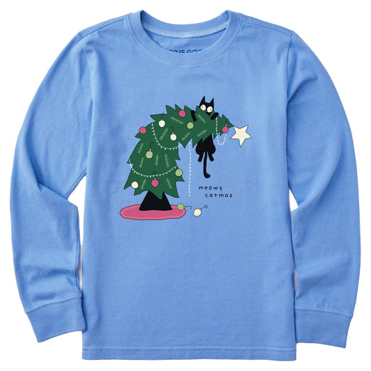 Kids Meowy Catmas Long Sleeve Crusher Tee