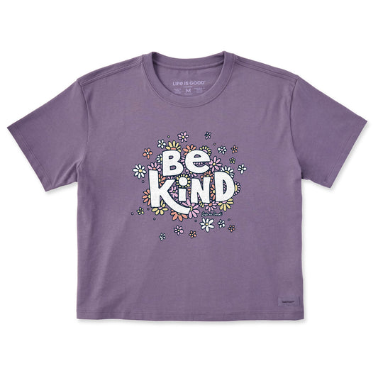 Women's Be Kind Flower Lines Short Sleeve Crusher Boxy Tee
