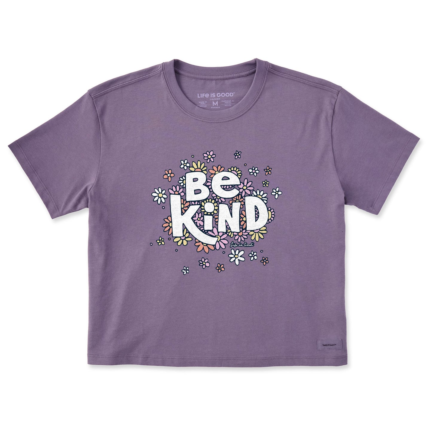 Women's Be Kind Flower Lines Short Sleeve Crusher Boxy Tee