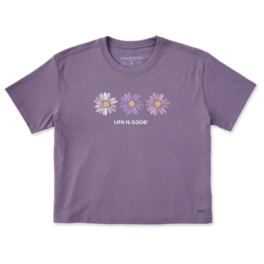Women's Three Painted Daisies Short Sleeve Crusher Boxy Tee