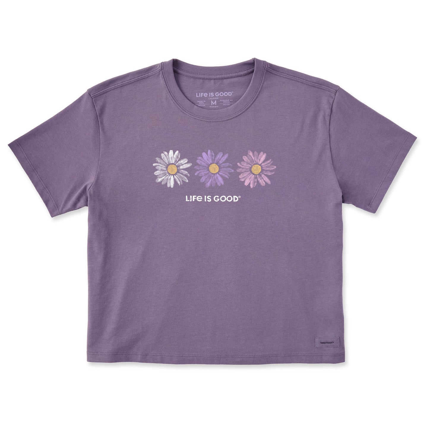Women's Three Painted Daisies Short Sleeve Crusher Boxy Tee
