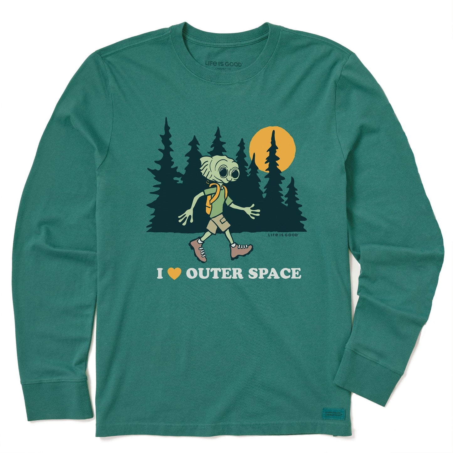 Kids I Love Outer Space Hiking Alien Long Sleeve Crusher Tee