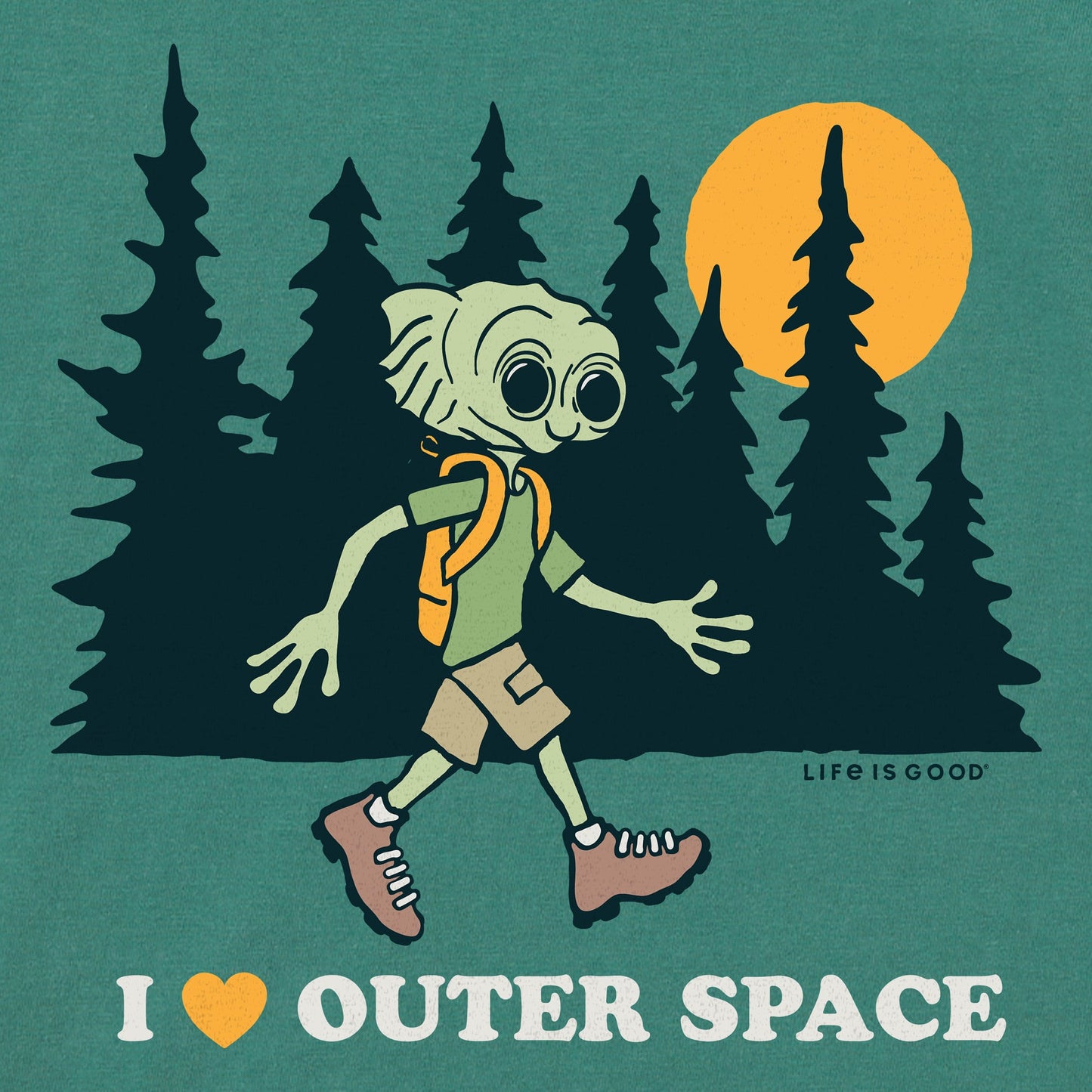 Kids I Love Outer Space Hiking Alien Long Sleeve Crusher Tee
