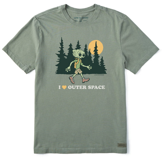 Men's I Love Outer Space Hiking Alien Short Sleeve Crusher Tee