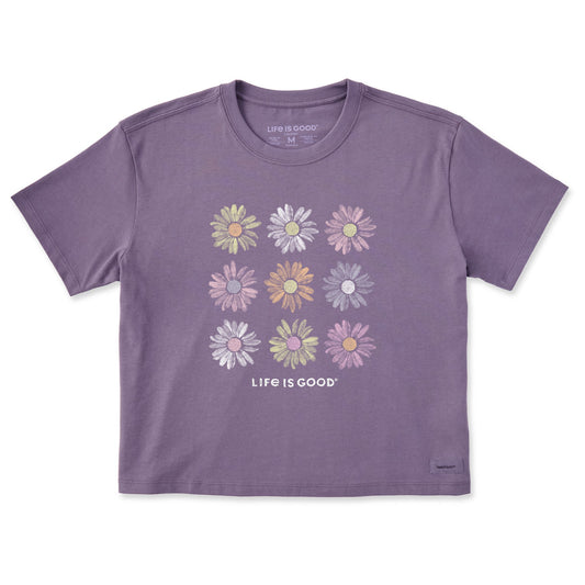 Women's Grid of Painted Daisies Short Sleeve Crusher Boxy Tee