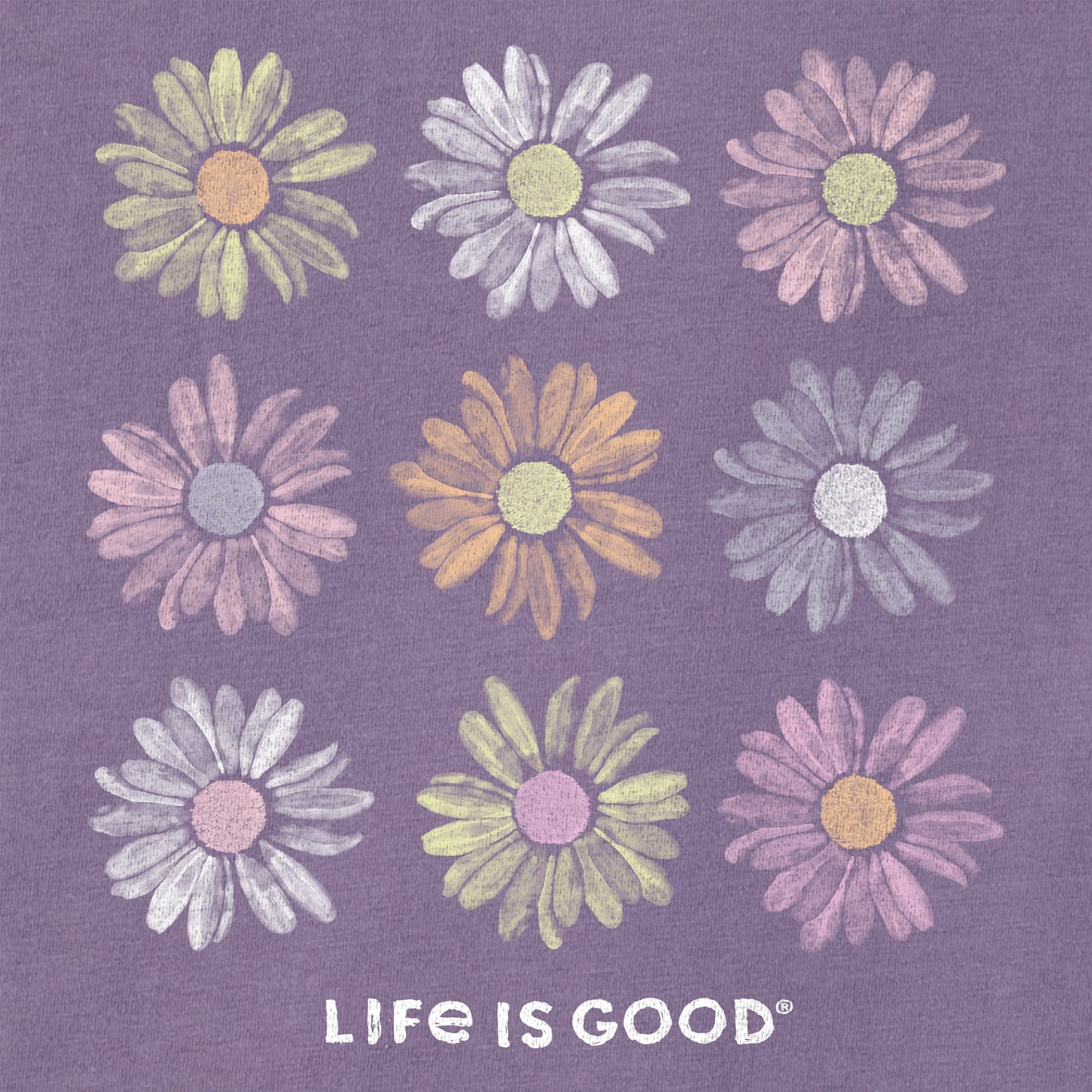 Women's Grid of Painted Daisies Short Sleeve Crusher Boxy Tee