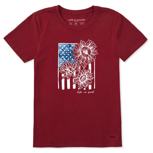 Women's Tie Dye Sunflower Flag Short Sleeve Crusher Tee