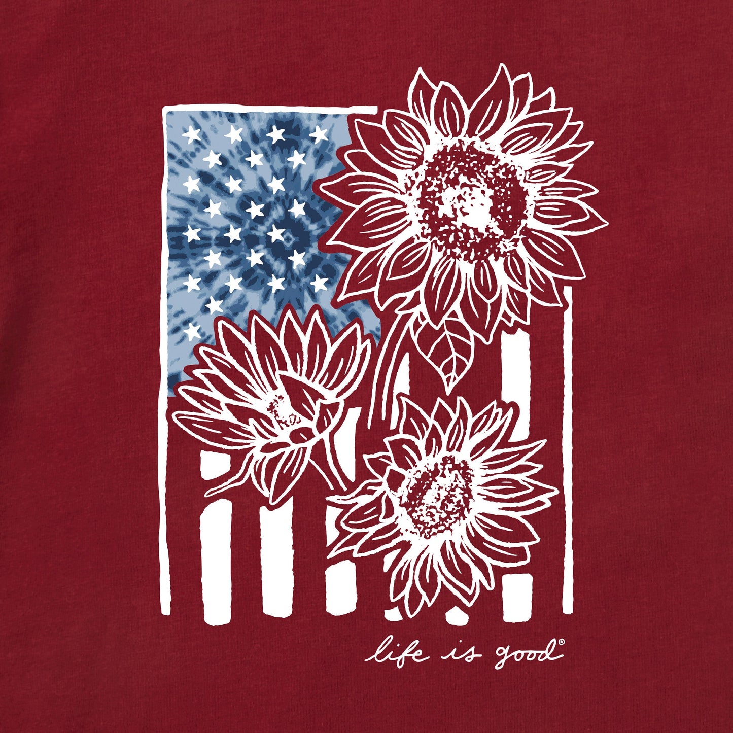 Women's Tie Dye Sunflower Flag Short Sleeve Crusher Tee