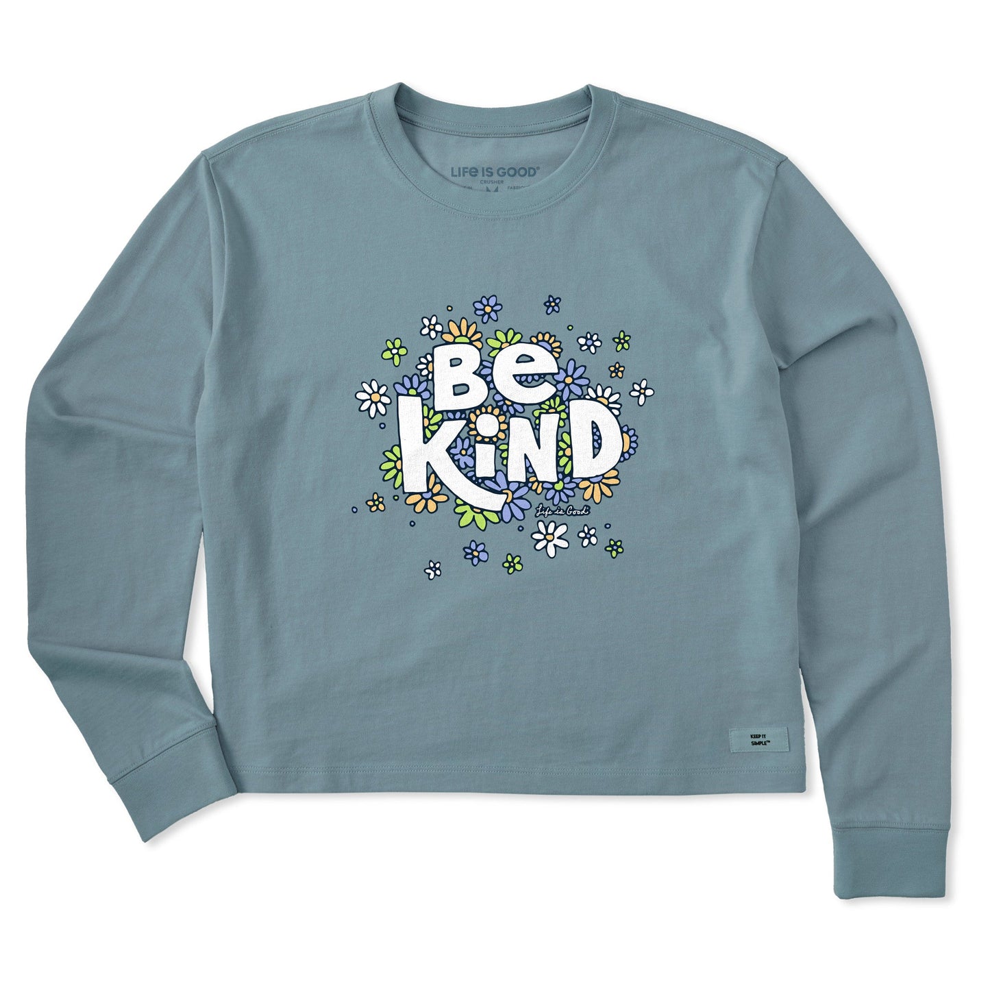 Women's Be Kind Flower Lines Long Sleeve Crusher Boxy Tee