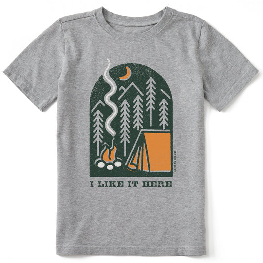 Kids I Like it Here at the Campsite Short Sleeve Crusher Tee