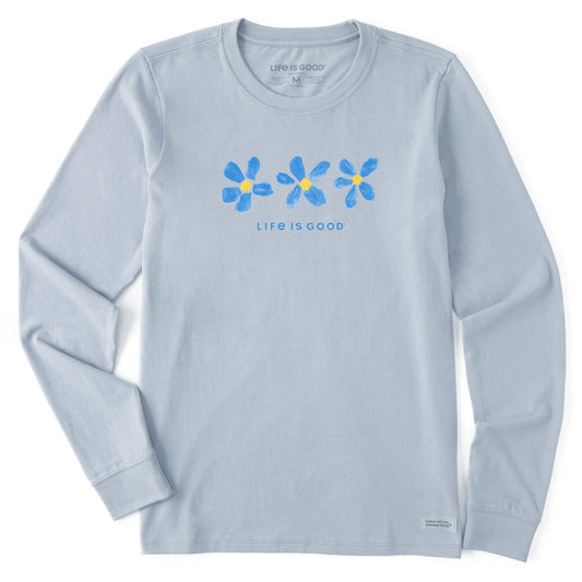 Women's Three Painted Flowers Long Sleeve Crusher Tee