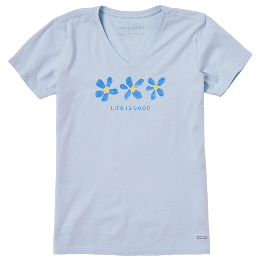 Women's Three Painted Flowers Short Sleeve Crusher Vee