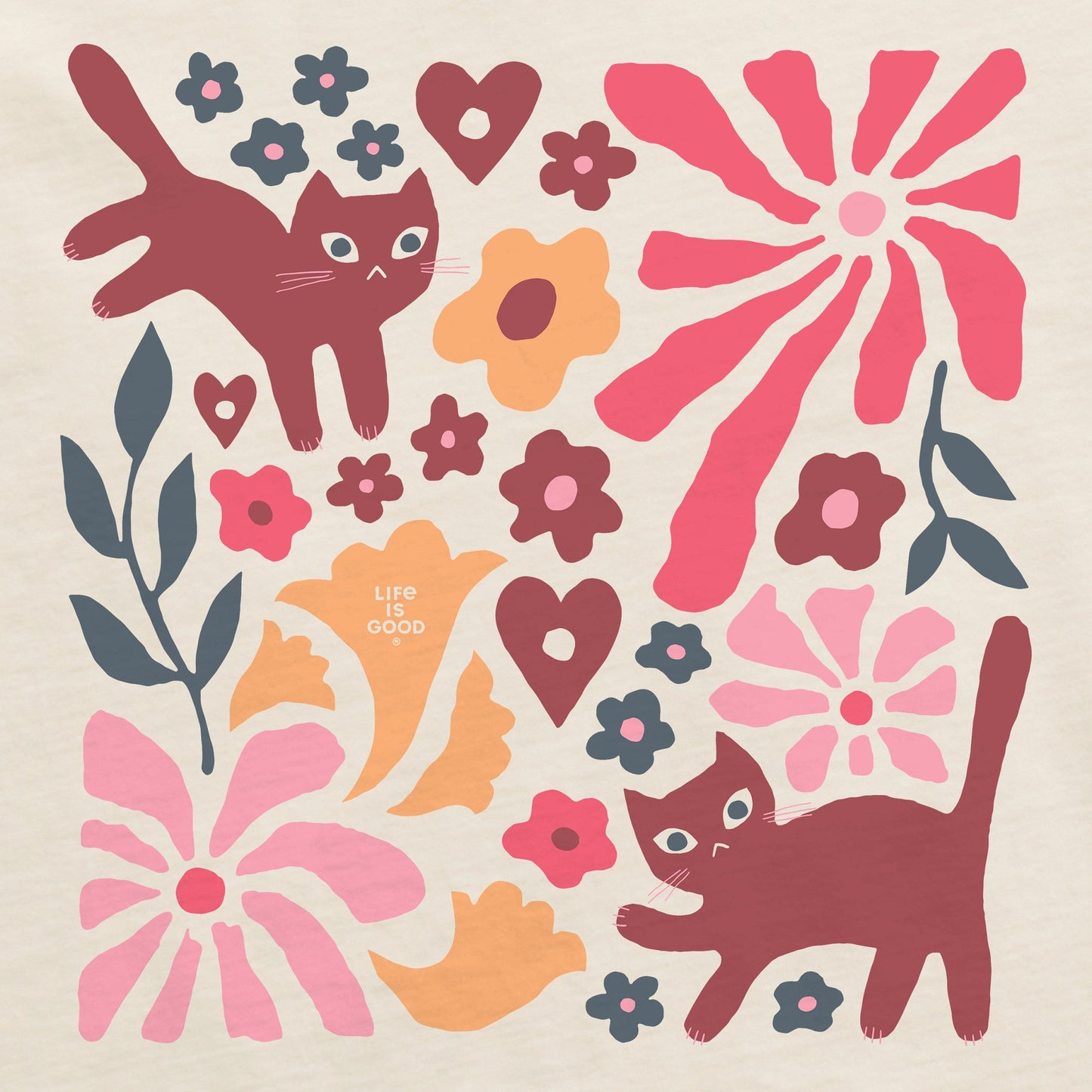 Women's Cats in Flower Field Short Sleeve Crusher Tee