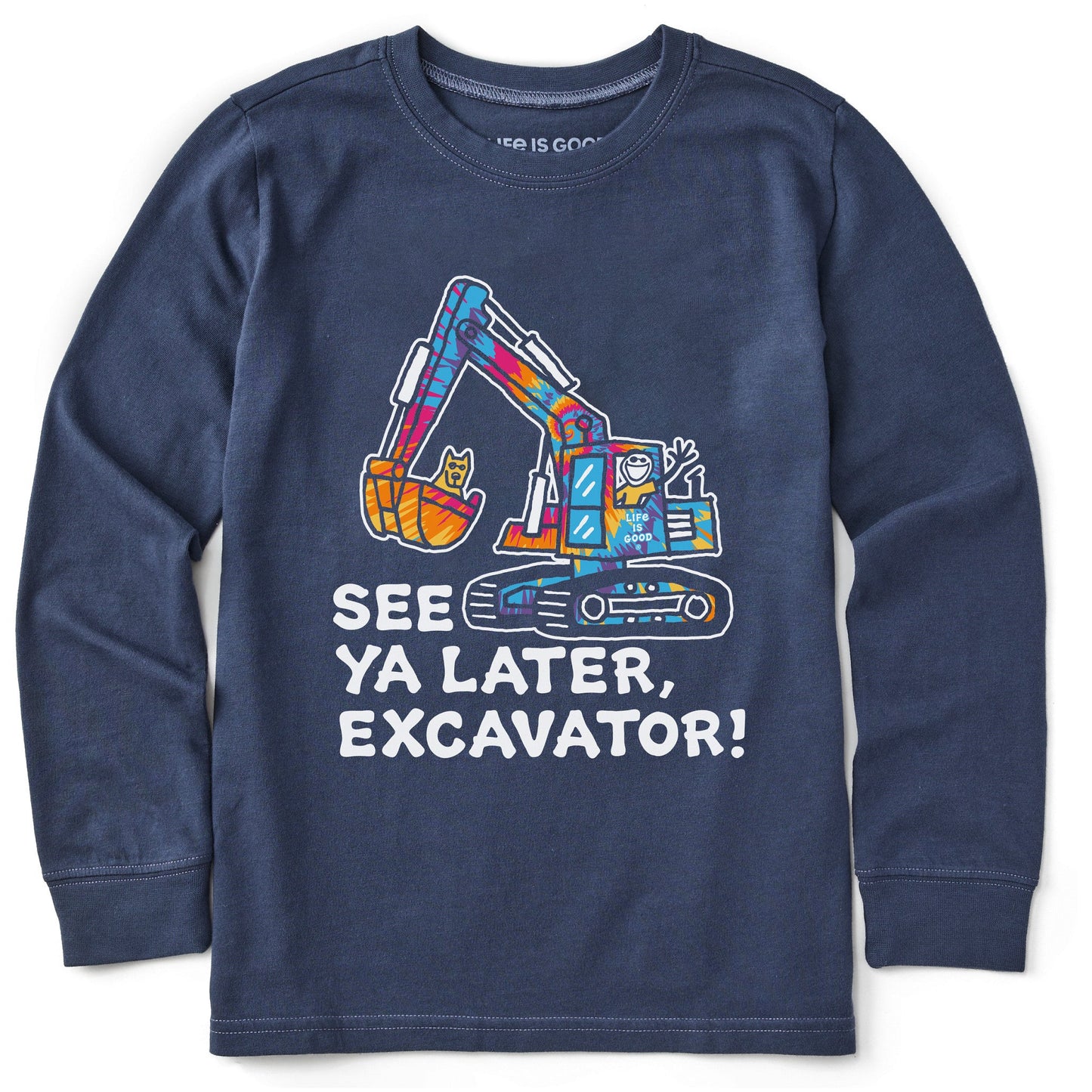 Kids Tie Dye See You Later Excavator Long Sleeve Crusher Tee