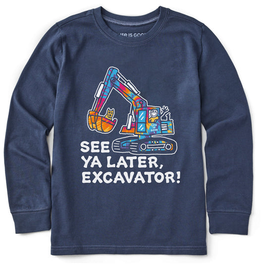 Kids Tie Dye See You Later Excavator Long Sleeve Crusher Tee