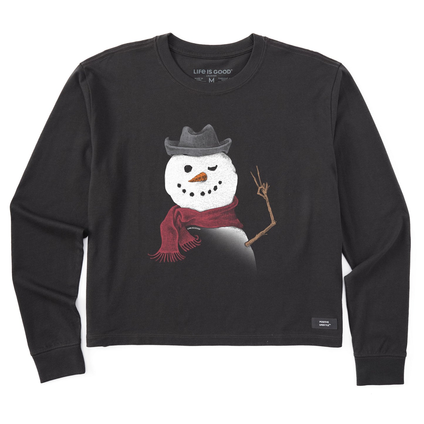 Women's Snowman Peace Sign Long Sleeve Crusher Boxy Tee