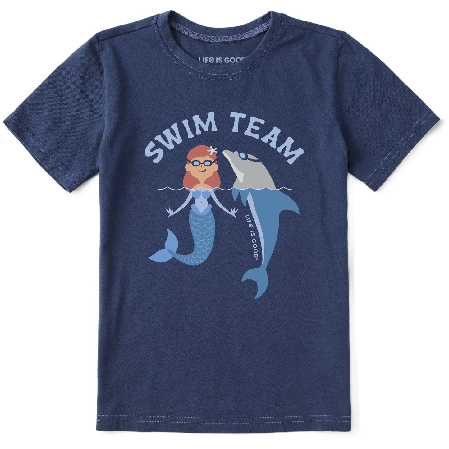 Kids Swim Team Mermaid and Dolphin Short Sleeve Crusher Tee