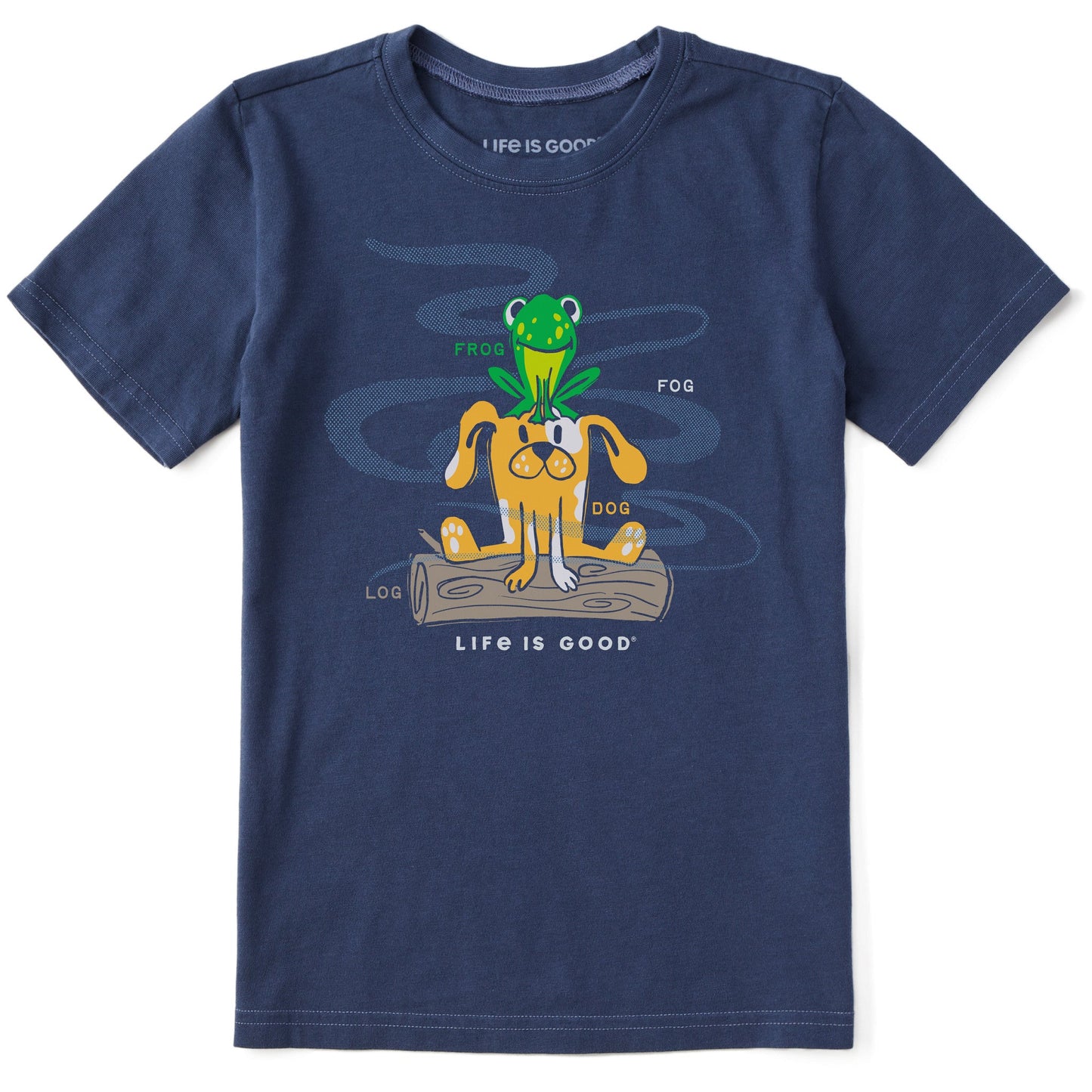 Kids Dog and Frog on Log in the Fog Short Sleeve Crusher Tee
