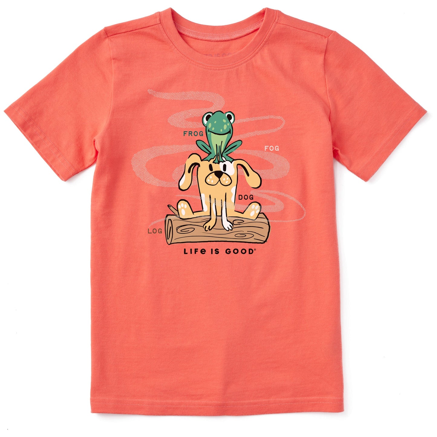 Kids Dog and Frog on Log in the Fog Short Sleeve Crusher Tee