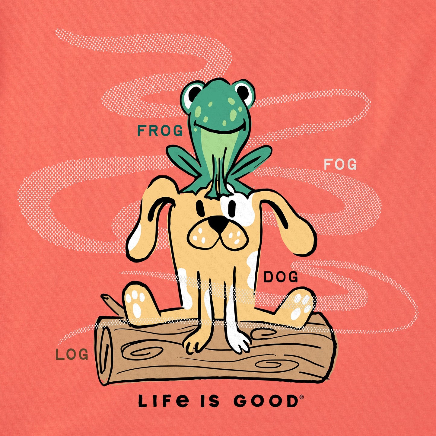 Kids Dog and Frog on Log in the Fog Short Sleeve Crusher Tee