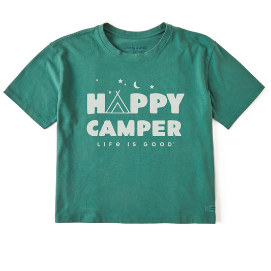 Women's Happy Camper Tent Night Short Sleeve Crusher Boxy Tee