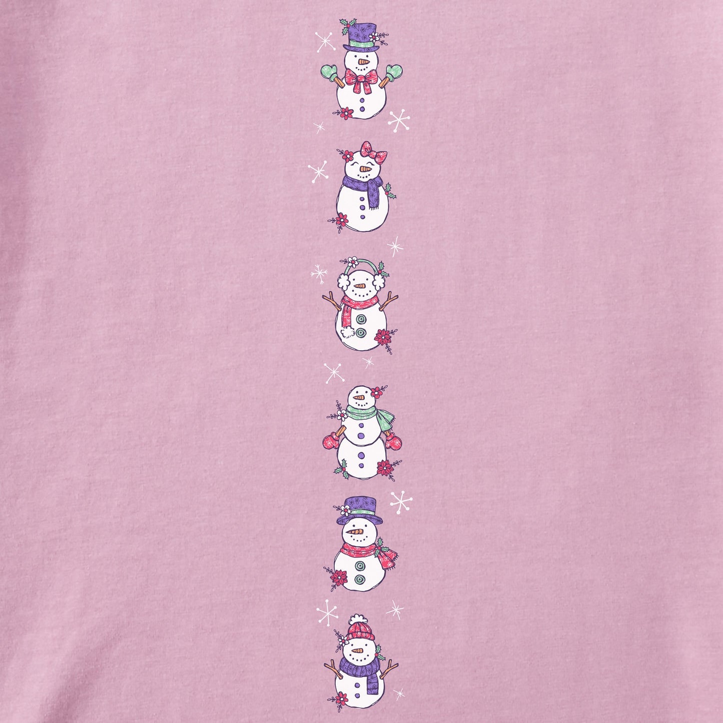 Women's Cute Snowmen Long Sleeve Crusher Boxy Tee