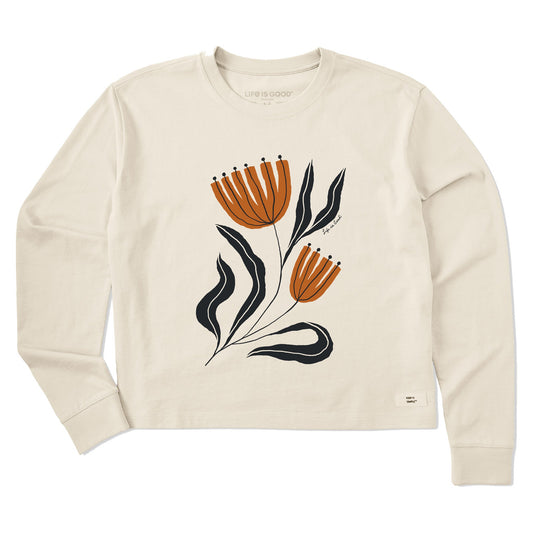 Women's Rustic Flowers Long Sleeve Crusher Boxy Tee
