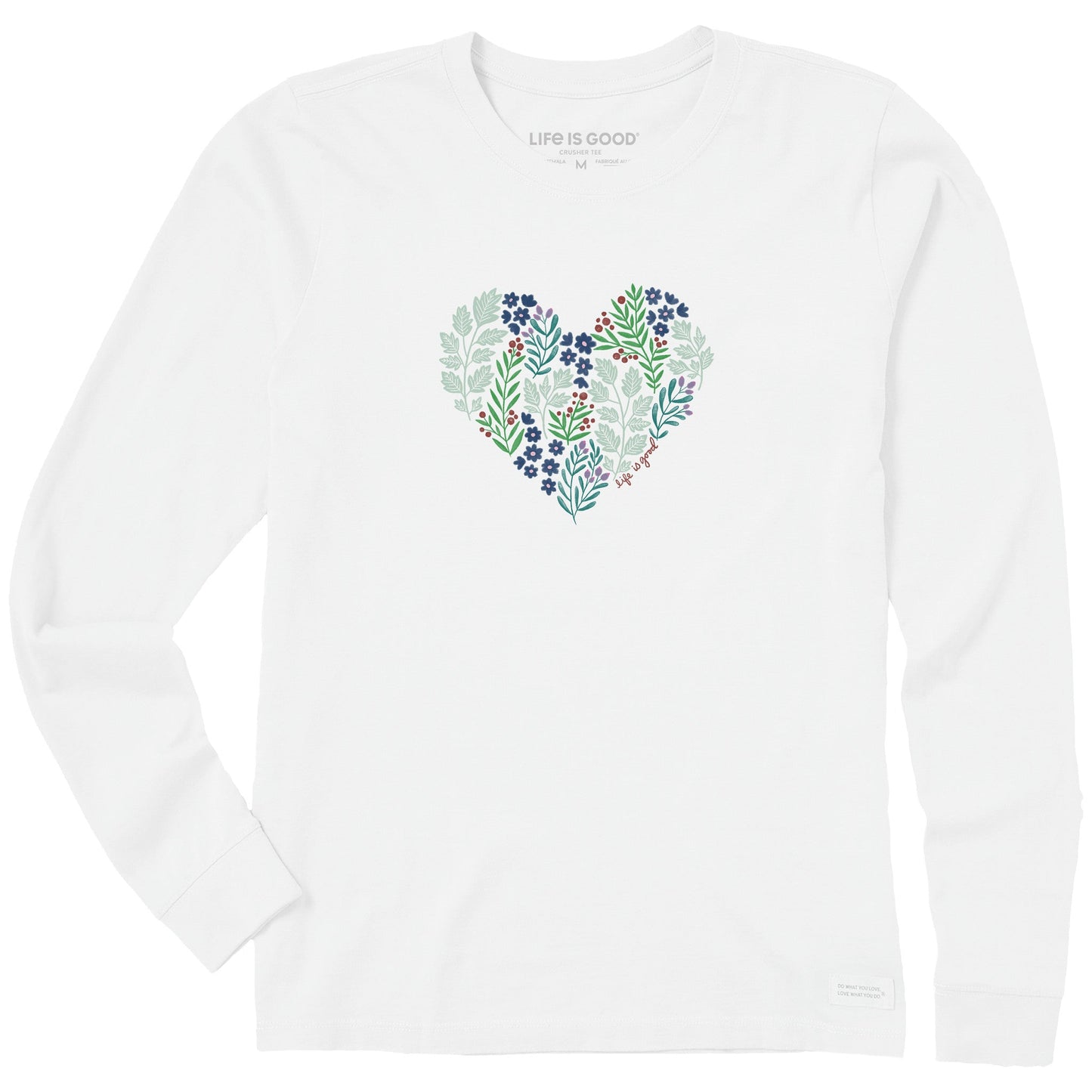 Women's Winter Flowers Heart Long Sleeve Crusher Tee