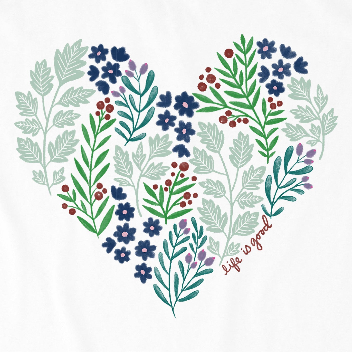 Women's Winter Flowers Heart Long Sleeve Crusher Tee
