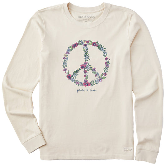 Women's Wildflower Love Peace Sign Long Sleeve Crusher Tee