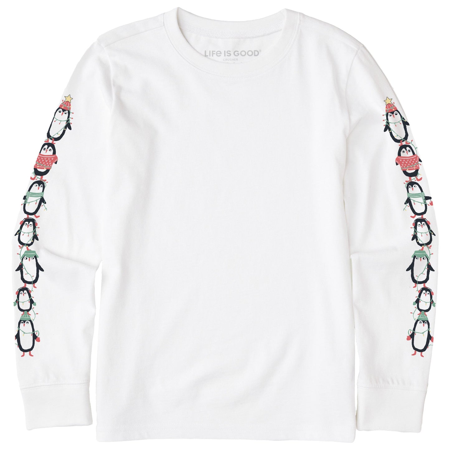 Kids Winter Penguin Stack Long Sleeve Crusher Tee