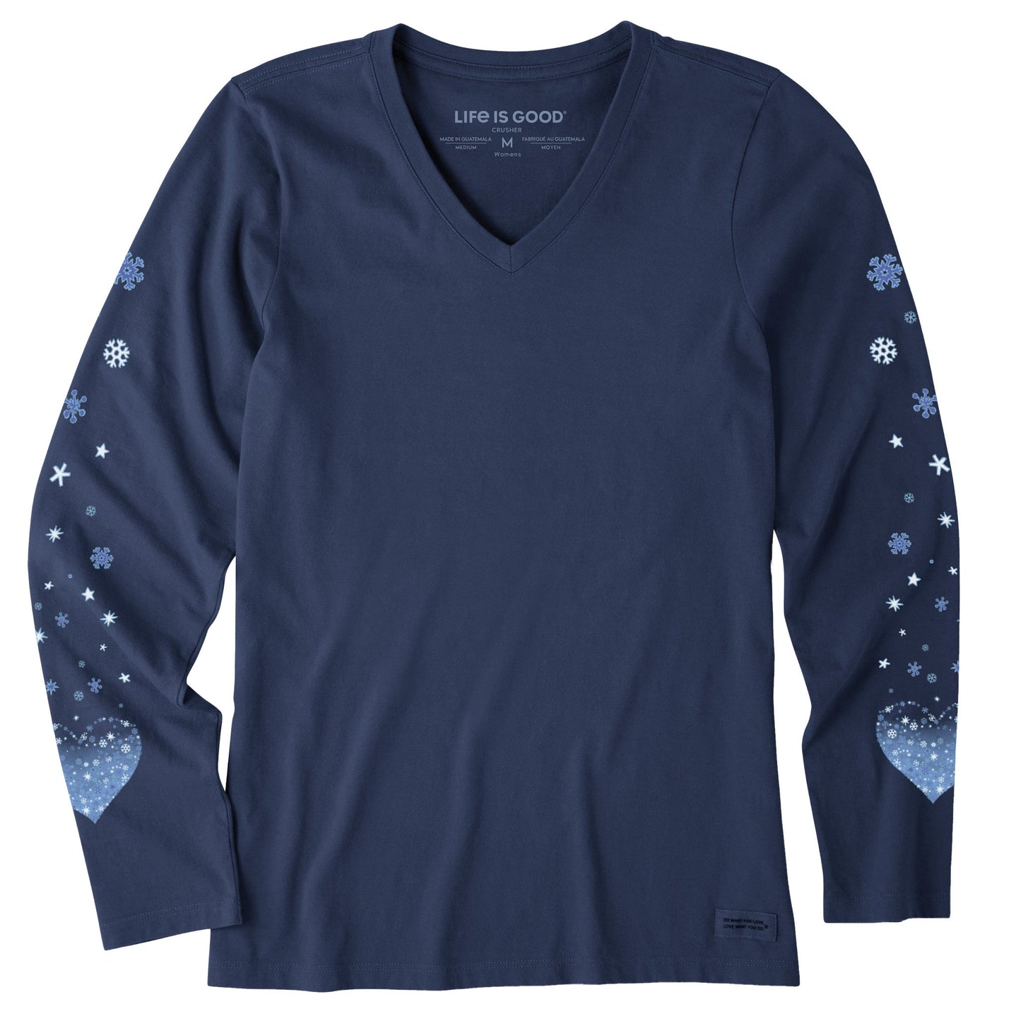 Women's Winter Heart Snowflakes Long Sleeve Crusher Vee