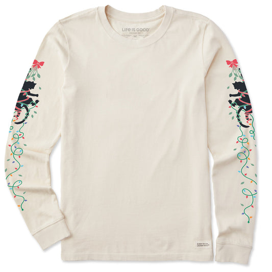 Women's Naughty Christmas Cat Long Sleeve Crusher Tee