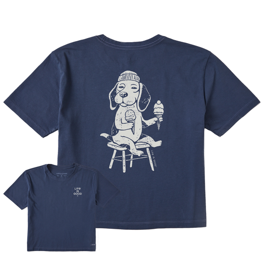 Women's Bert's Beagle with Ice Cream Short Sleeve Crusher Boxy Tee