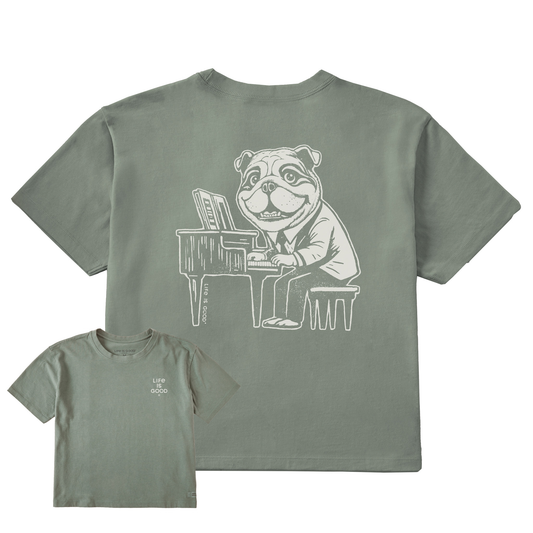 Women's Bert's Bulldog with Piano Short Sleeve Crusher Boxy Tee