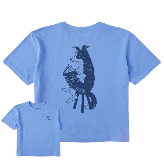 Women's Bert's Collie with Book Short Sleeve Crusher Boxy Tee