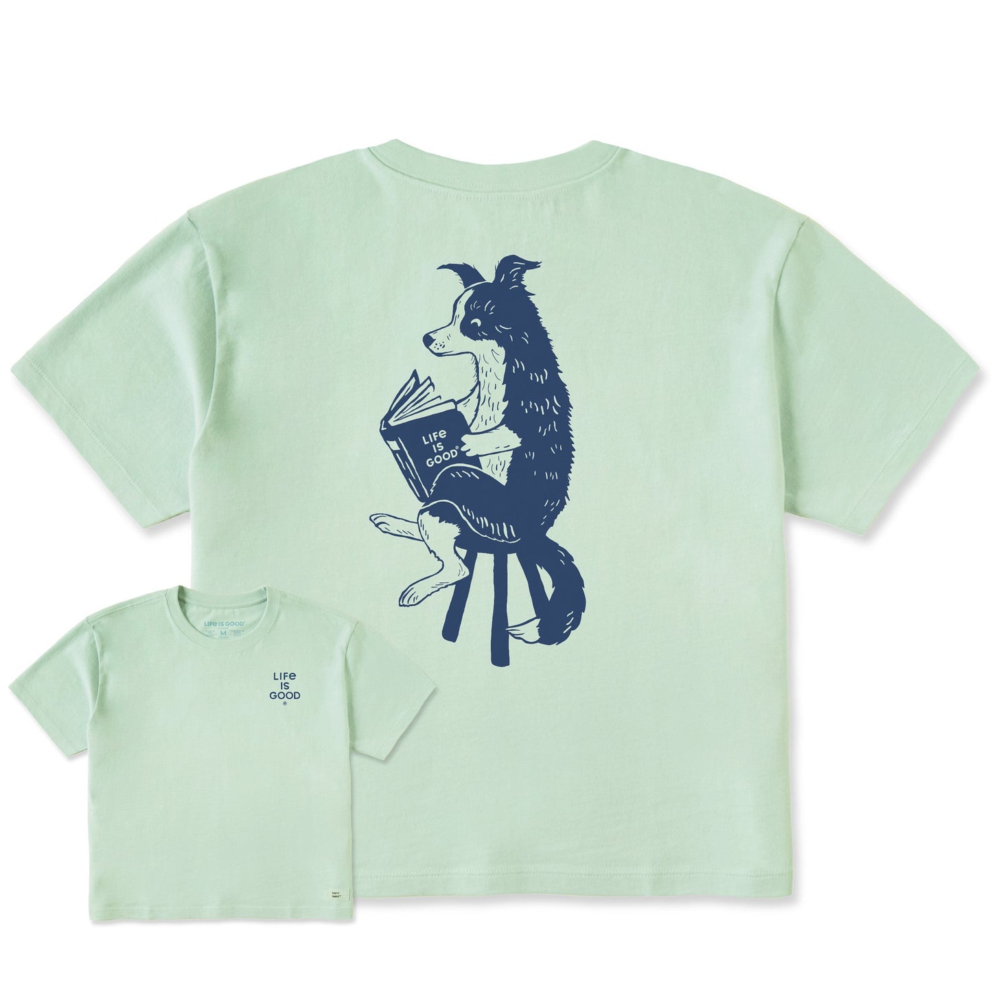 Women's Bert's Collie with Book Short Sleeve Crusher Boxy Tee