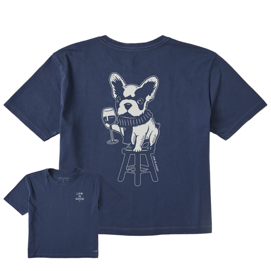 Women's Bert's Frenchie with Wine Short Sleeve Crusher Boxy Tee