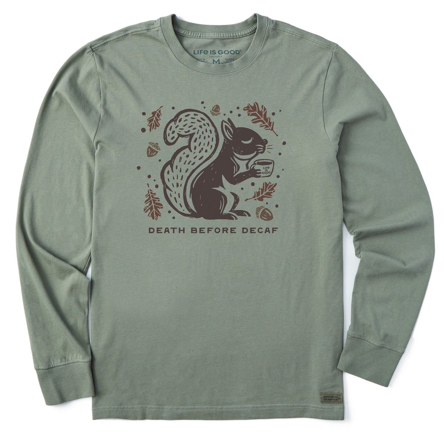 Men's Death Before Decaf Squirrel Long Sleeve Crusher Tee