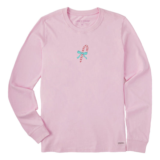 Women's Candy Cane Bow Long Sleeve Crusher Tee