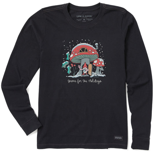 Women's Gnome for the Holidays Mushroom Long Sleeve Crusher Tee