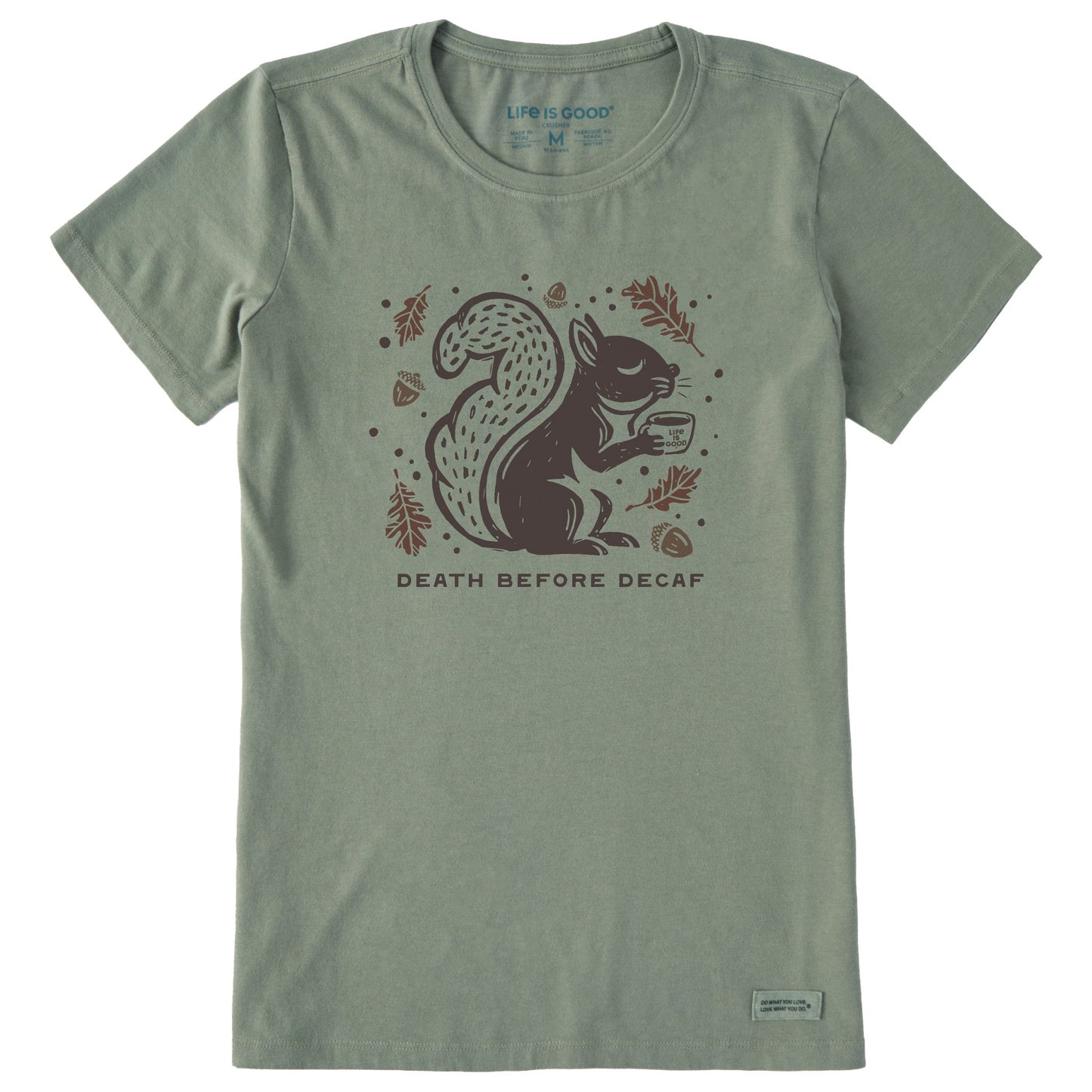 Women's Death Before Decaf Squirrel Short Sleeve Crusher Tee