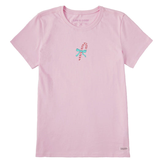 Women's Candy Cane Bow Short Sleeve Crusher Tee