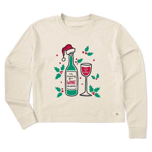 Women's Dreaming of a Wine Christmas Long Sleeve Crusher Boxy Tee