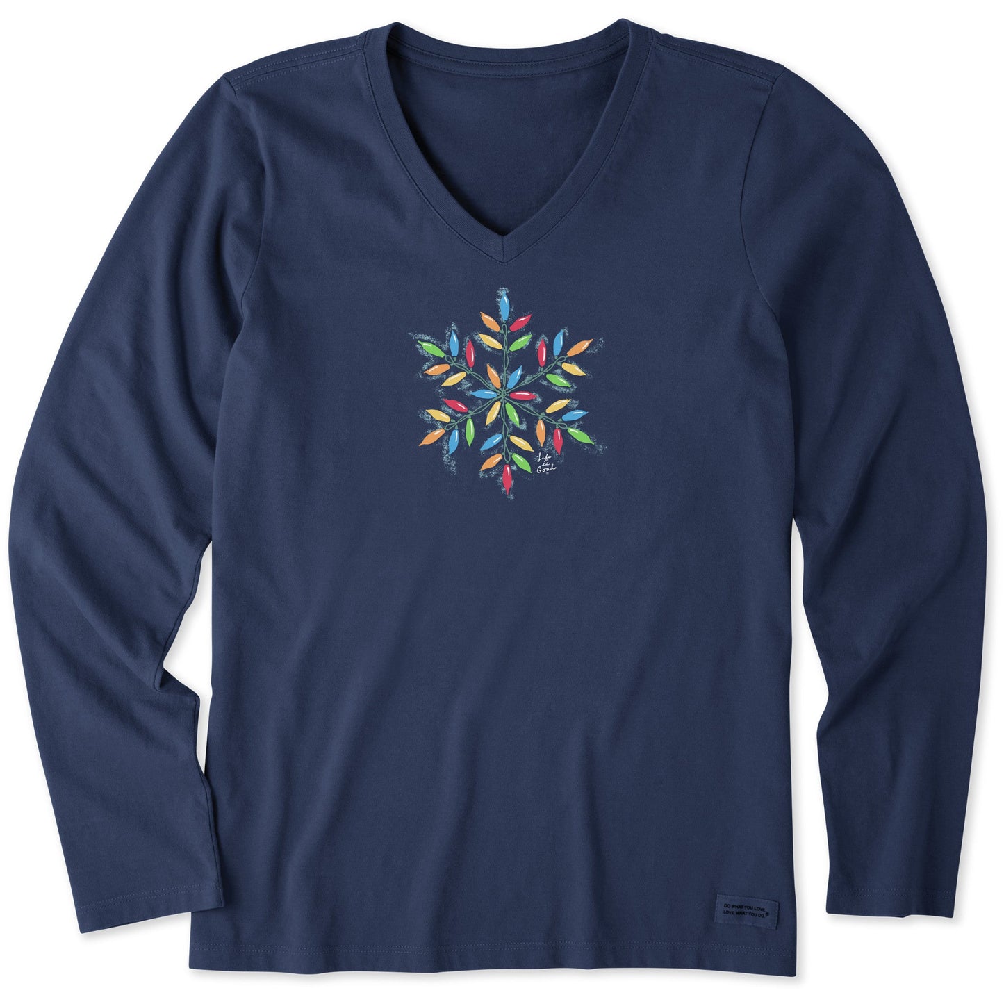 Women's Snowflake Holiday Lights Long Sleeve Crusher Vee